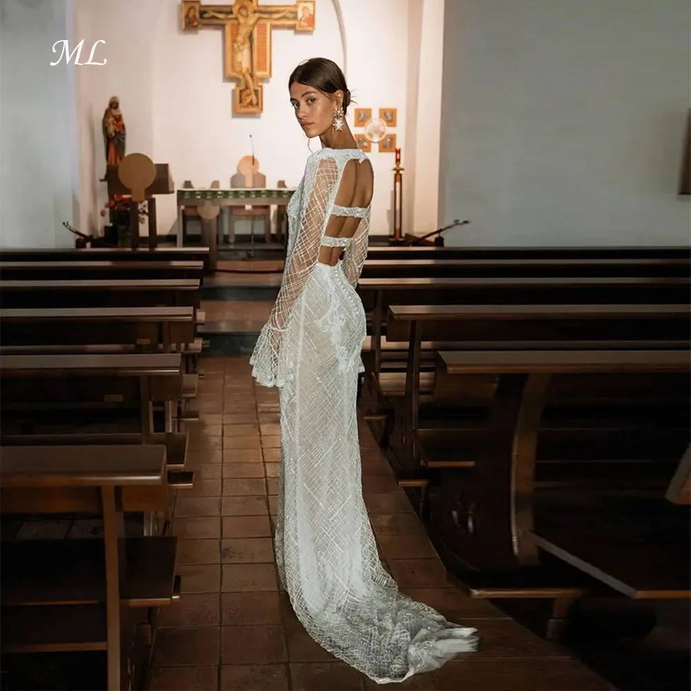 ML Shimmering Pearls Straight Wedding Dress Elegant Sexy Buttons Back Big Day Women Wear Customized Luxurious Church Bridal Gown