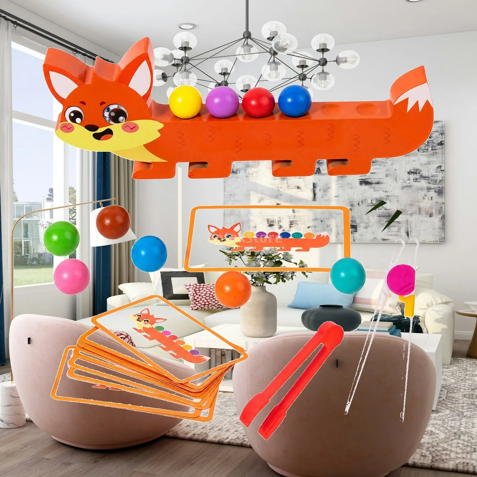 Color Matching Wooden Bead Game for Children Animal Board Montessori Educational Toy with Reusable Pattern Cards for Early