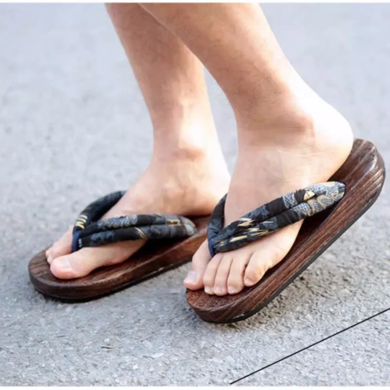 

Мужские летние шлепанцы на плоском каблуке Geta, креативные модные деревянные сандалии, пляжные тапочки, обувь для косплея