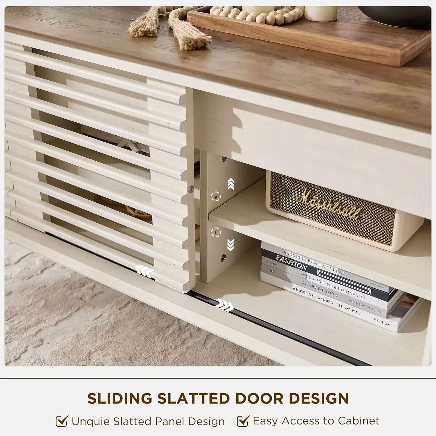 48" Lift Top Coffee Table with Slatted Sliding Door, Mid Century Modern Center Table with Hidden Storage Compartment