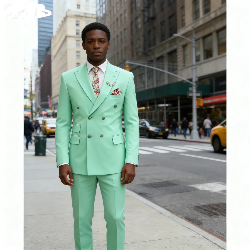

Customizable Double-breasted Formal Men's Suit with Pointed Lapel Slim Fit Wedding Blazer Smoking Jacket for Special Occasions
