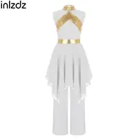 Traje de baile de adoración de coro de iglesia para niñas, ropa de baile litúrgico para actuación de danza lírica, vestido sin mangas con pantalones