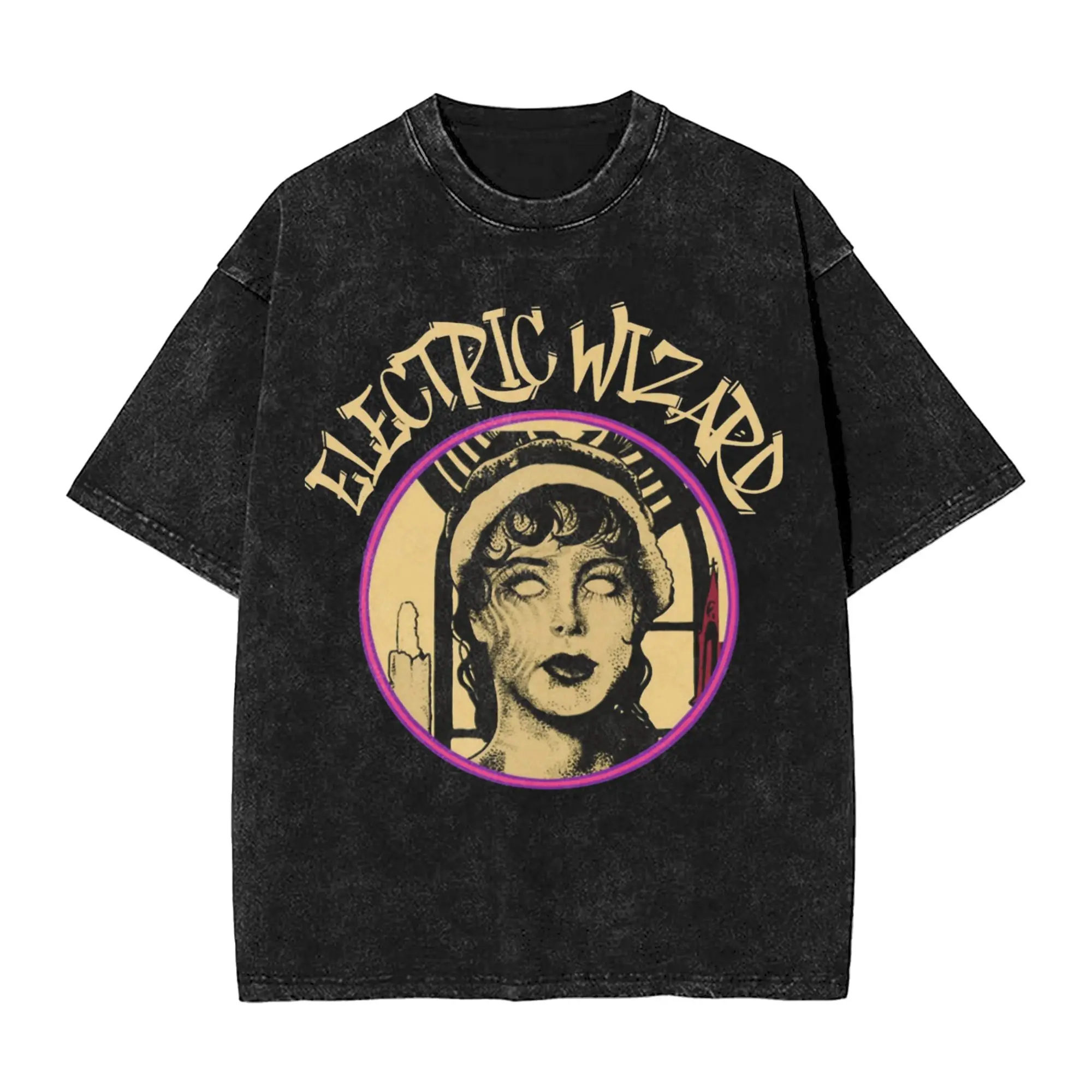 Electric Wizards Tour Washed T Shirts Streetwear Hip Hop Novelty T-Shirts  Tees for Men Women Short Sleeve Harajuku Graphic