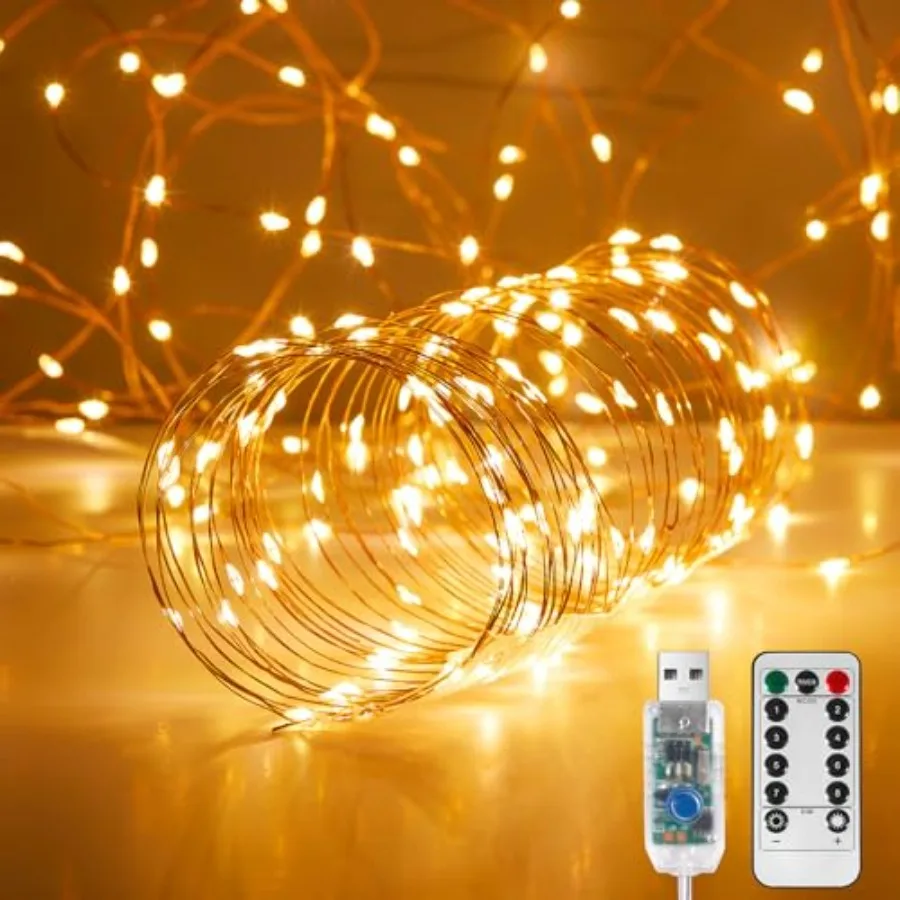 4 Pack 32. 8 ft. USB Powered Fairy Lights with Remote and Timer 100 LED USB Twinkle String Lights - Silver Wire 8 Modes Waterpr