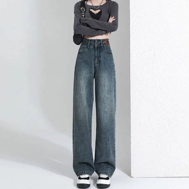 Wide Leg Jeans Women's Autumn Winter Plush Thick Korean Version High Waist Straight Pants