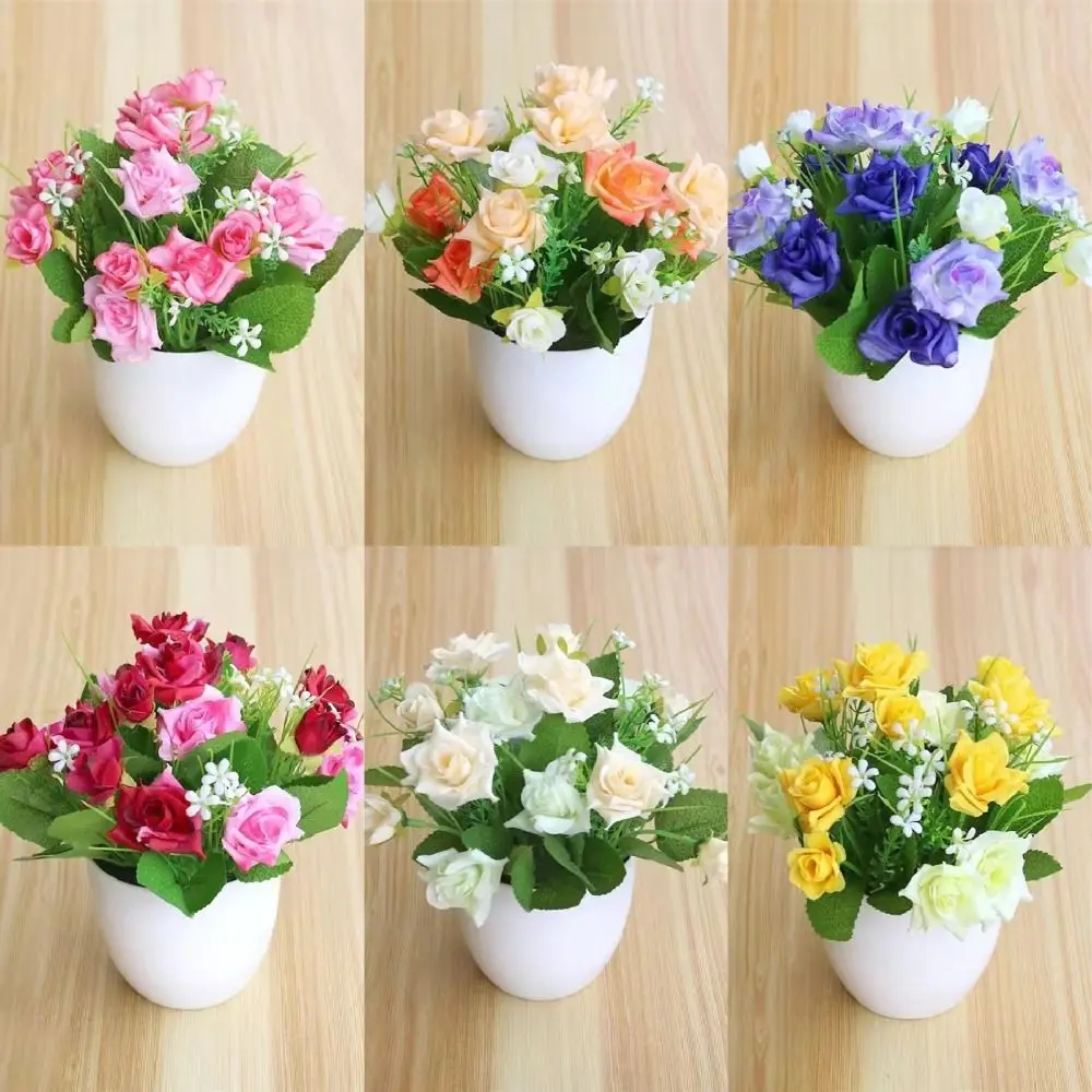 with Pot Artificial Potted Plants Easy Care Plastic Faux Rose Flowers Adding Vitality Flower Arrangement