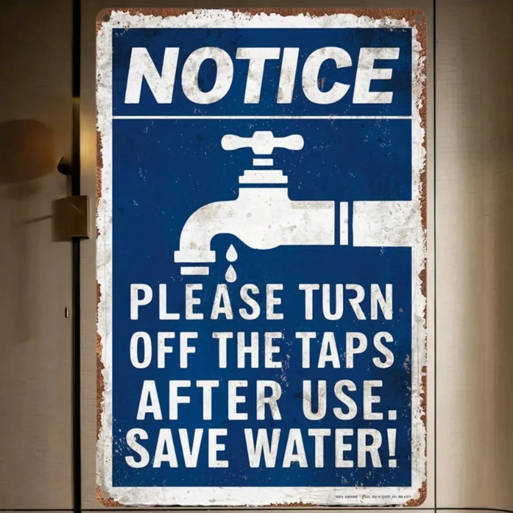 2D Flat Retro Industrial Metal Sign -Please Turn Off Tap After Use Rustic Wall Decor for Kitchen Office Garden Water Saving Gift