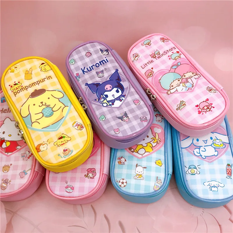 Sanrio Hello Kitty Kuromi My Melody Cinnamoroll Cartoon Stationery Box Student Large Pencil Bag Kurumi Cosmetics Bag