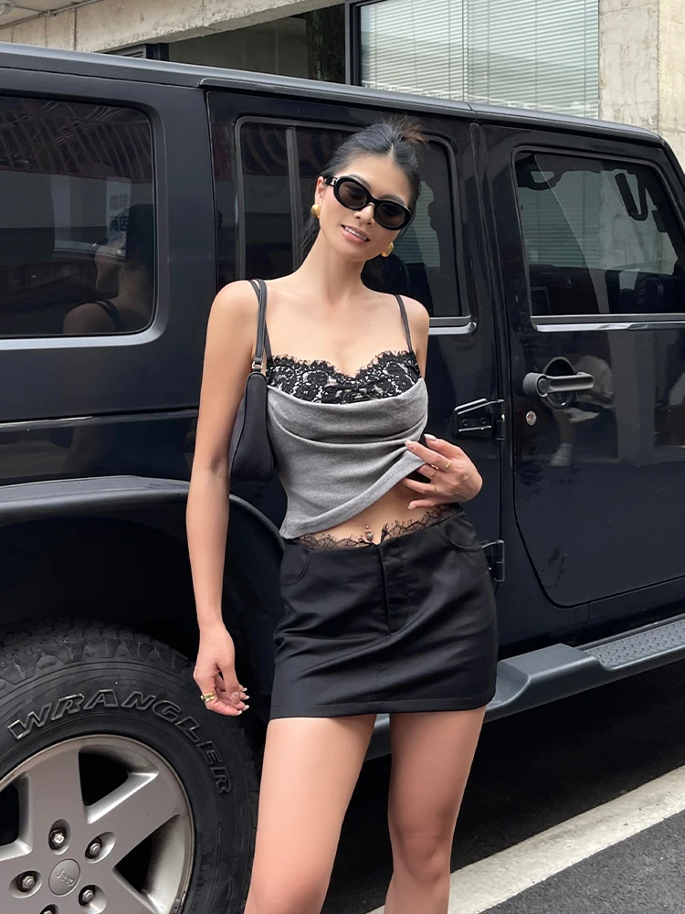 Petit débardeur épissé en dentelle épissé pour fille épicée, Sexy, nouvelle taille amincissante, bretelles fines, doux Kroean 7HZK, été