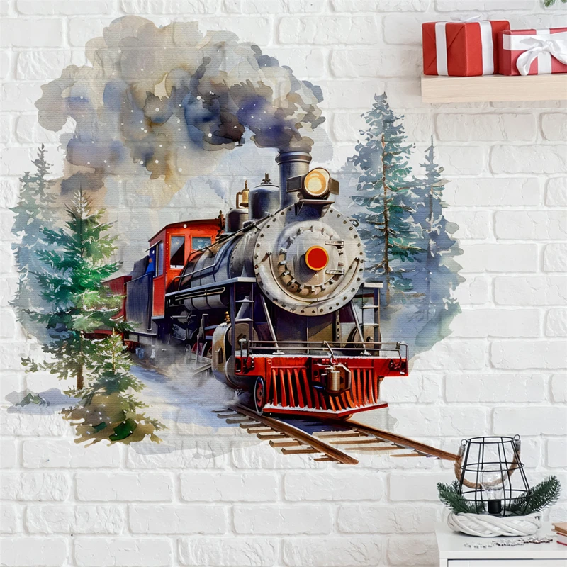 Cartoon Watercolor Steam Train Baby Home Decals Wall Stickers For Kids Room Baby Bedroom Wall Art Nursery Amusement Park Poster