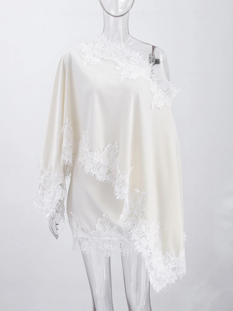 Sexy Lace Patchwork Shirt Skirts Set Women Full Sleeve Slash Neck Loose Top Mini Skirt Set Female 2026 Summer Lady Outfits New view 6