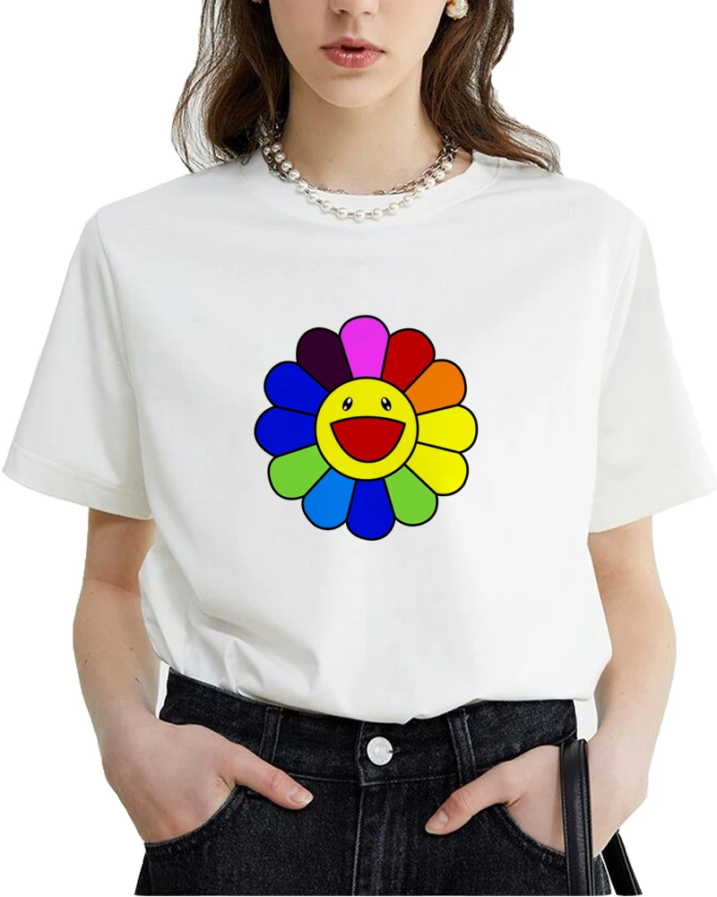 Colorful Sunflower Smiling Face T-shirt Cool Summer Women Tops Hot Sale Brand Shirt