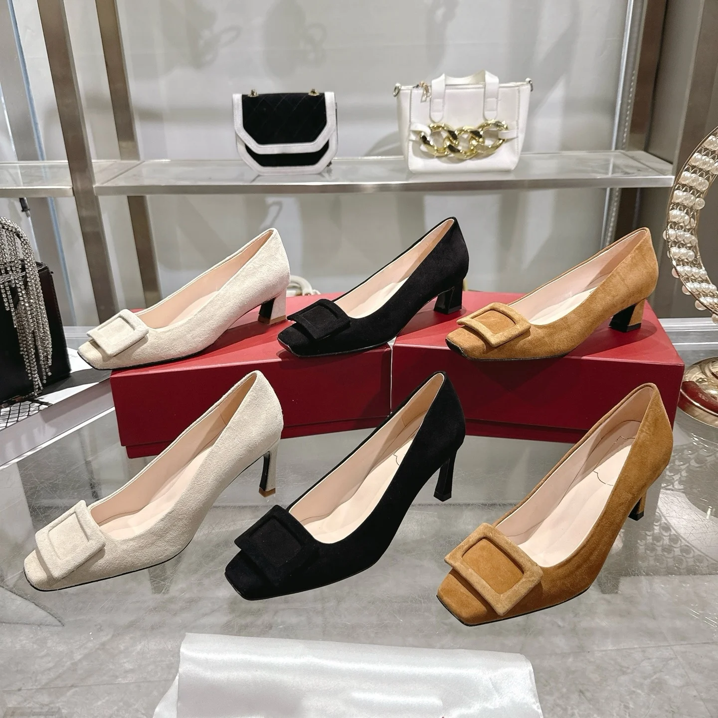 

2025 Autumn New Genuine Leather Square-Toe Chunky Mid-Heel Shallow Single Shoes Fashionable Versatile Comfortable Elegant Mary Jane Shoes