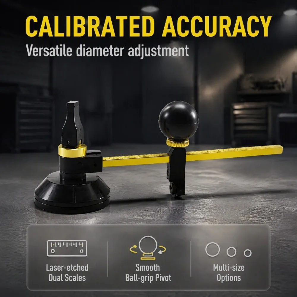 Six Wheel Glass Circle Cutter Adjustable with Suction Cup Suction Cup Cutter Multi-Function with scale Glass Hole Cutter