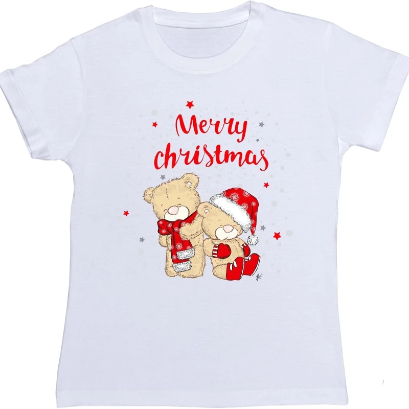 Merry Christmas Bear Lovely Bears Wearing Xmas Scarf Gloves & Hats Kawaii Womens Boyfriend Gift Fit Short-sleev T-Shirt Adult