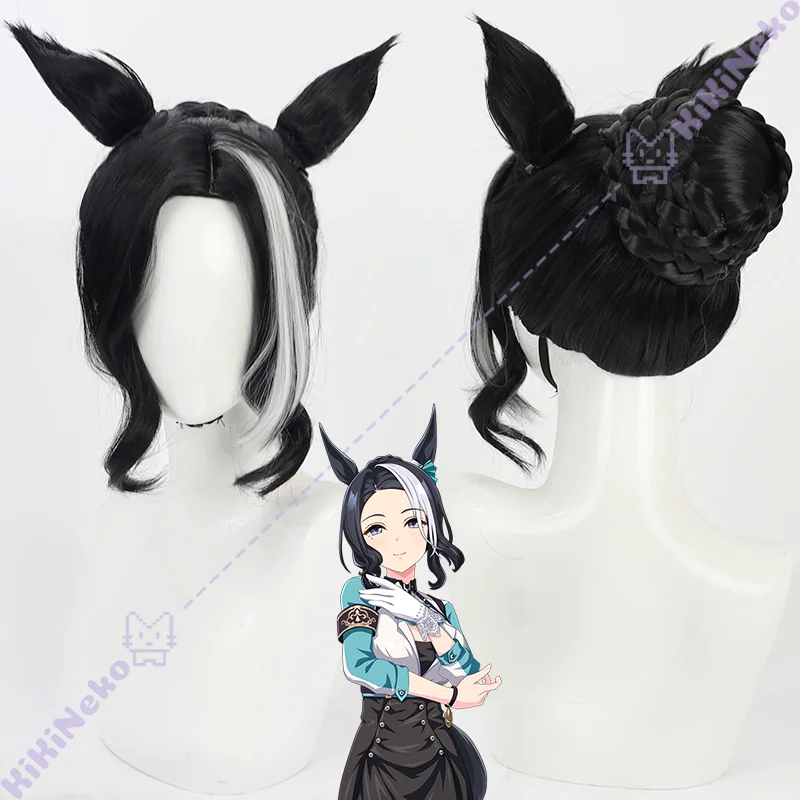 ゲームプリティーダービーメジロラモンコスプレウィッグ魅惑的なブラックベイコスプレヘアハロウィンパーティー用大人女性男性