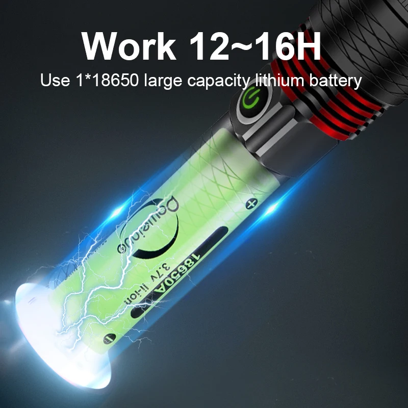 Work 16H Rechargeable Powerful LED Torch Waterproof Alloy Hand Lamp 1000m Super Bright Flashlight Outdoor Zoom Tactical Lantern