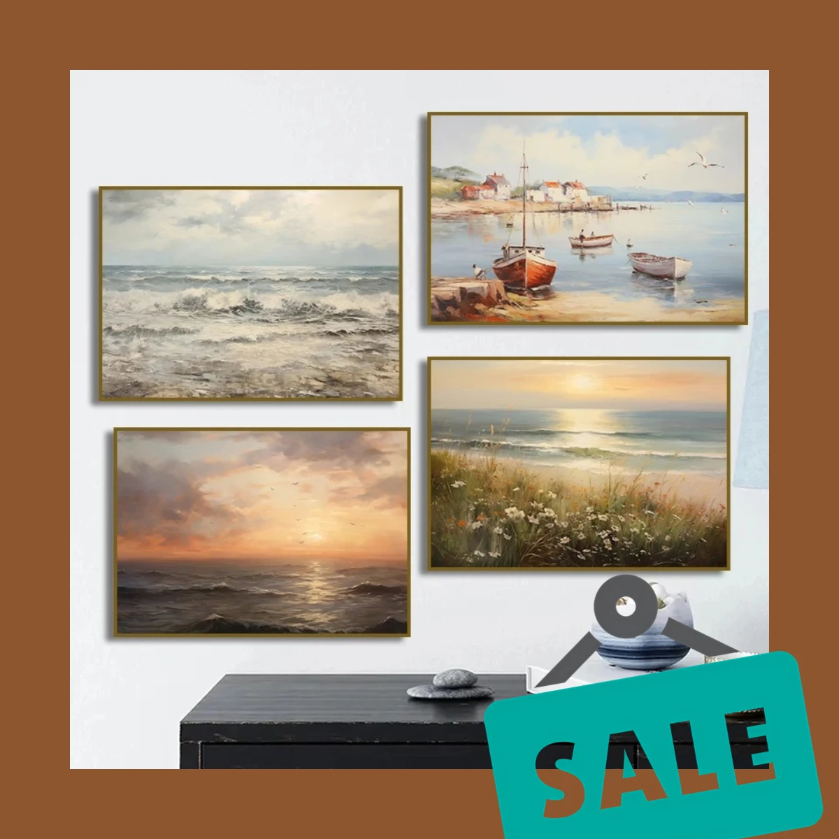 Sunlit Shores, Wildflower Breeze – Classic Beach Boat Natural Landscape Frameless Canvas for Modern Room Decor 2026