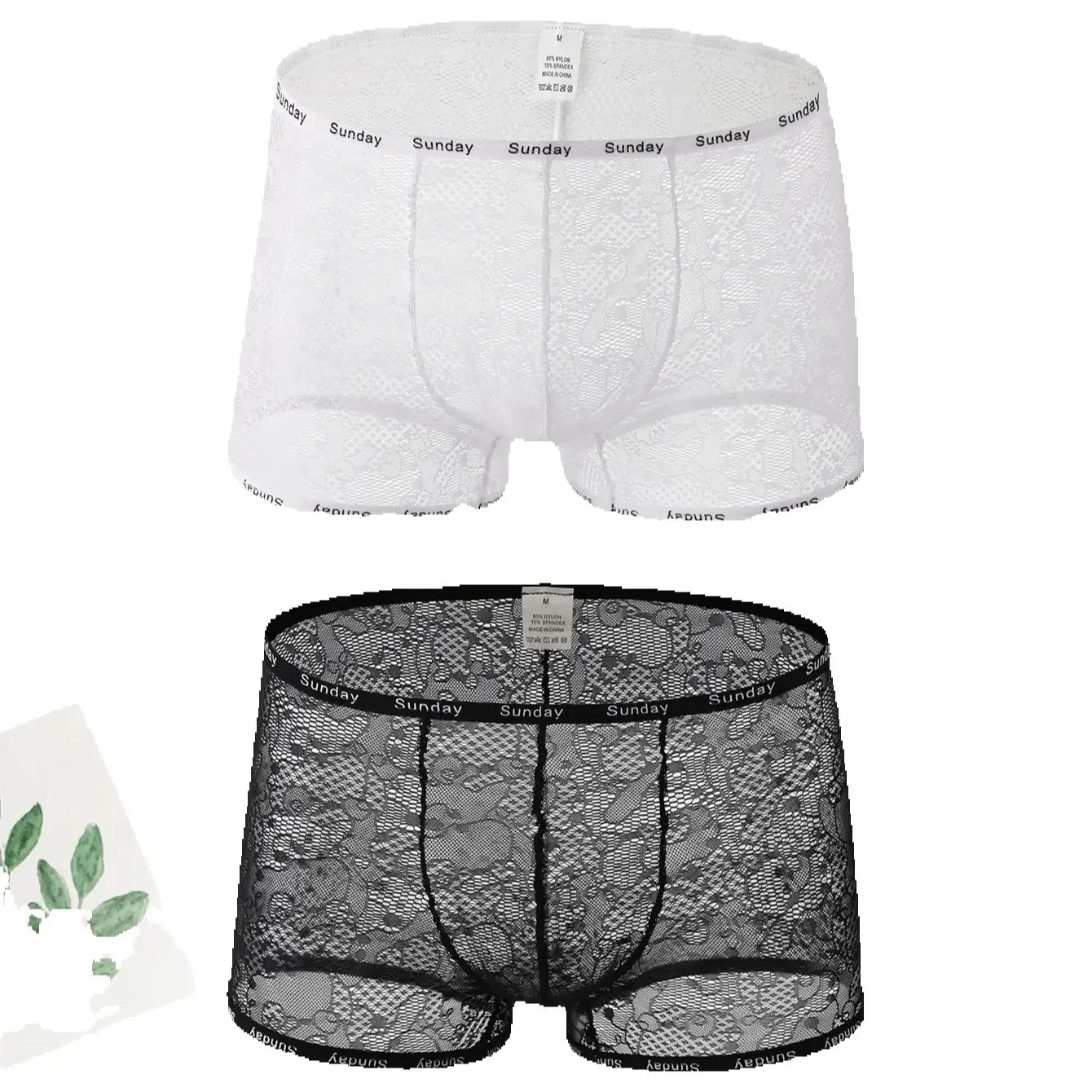 

2PCS men's flat underwear with mesh splicing sexy men's underwear solid color knitting low waist comfortable flat underwea