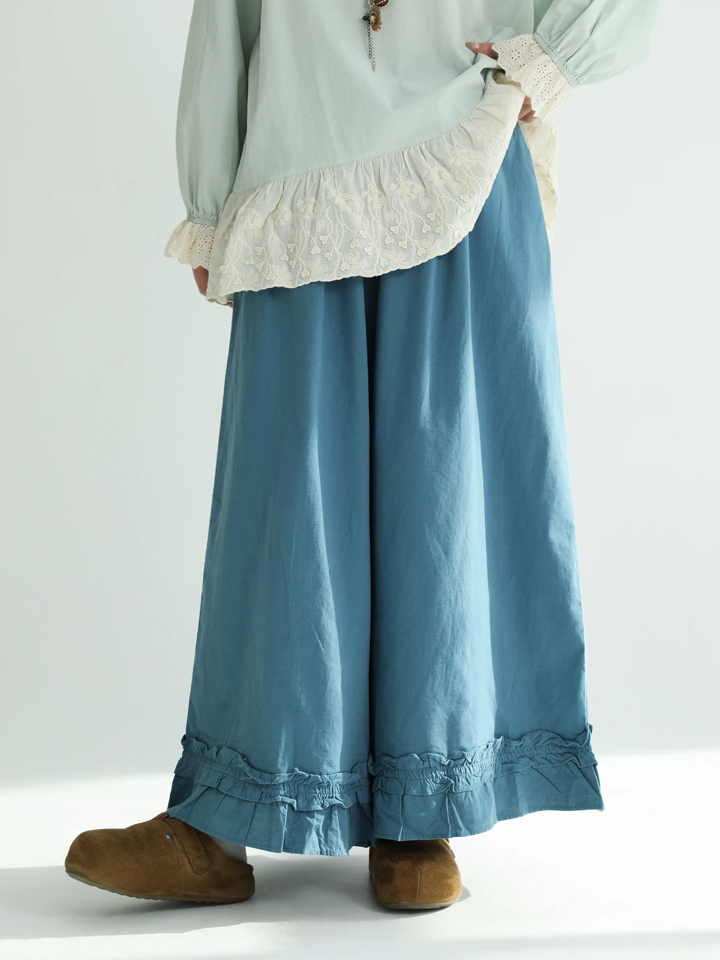 

High Waist Wide Leg Pants Women's Spring New Sle Artistic Retro Casual Trousers Cotton Comfortable Elastic