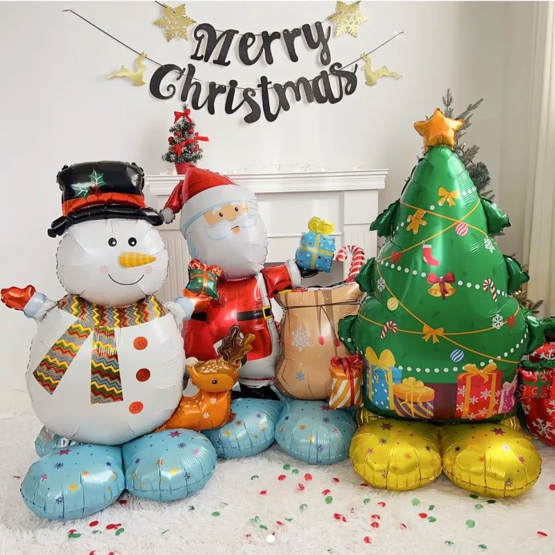 Merry Christmas Decors Santa Claus Snowman Base-standing Shopping Mall Home Christmas Party Ballons Festival Photo Props Supply