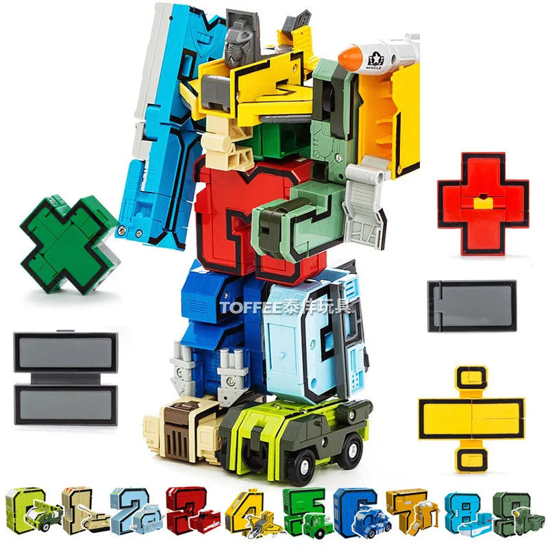 10Numbers+5symbols Transformation Robot Toy Digital Deformation Robot Building Block Action Figures Early Education Puzzle Toys