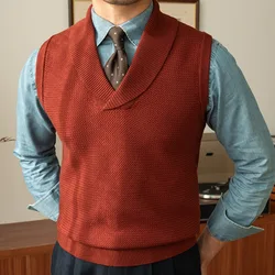 2023 Fall Winter Solid Color British Men Commuter Pullover Sweater Vest Retro Warm Knitted Sweater For Men Korean V Neck Vest