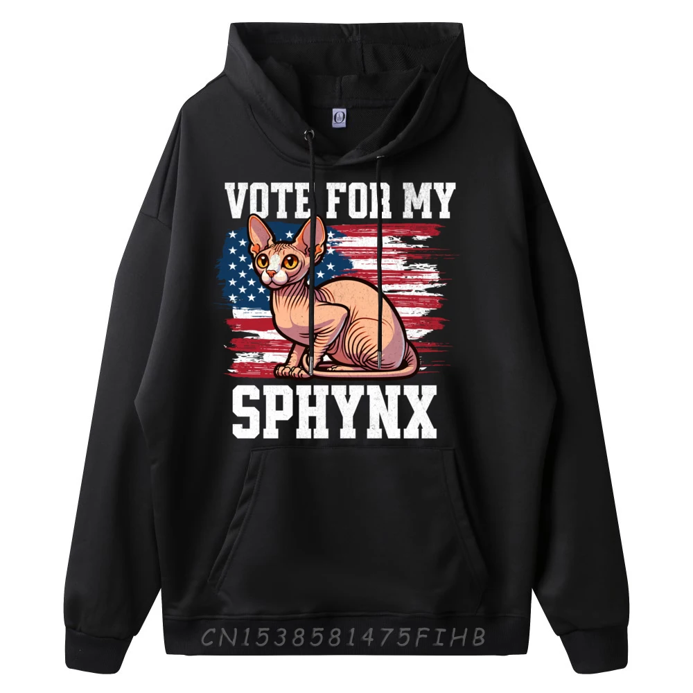 Vote For My Sphynx Cat Funny Election Cat Graphic Pullover Hoodies Streetwear Men Christmas Sweater