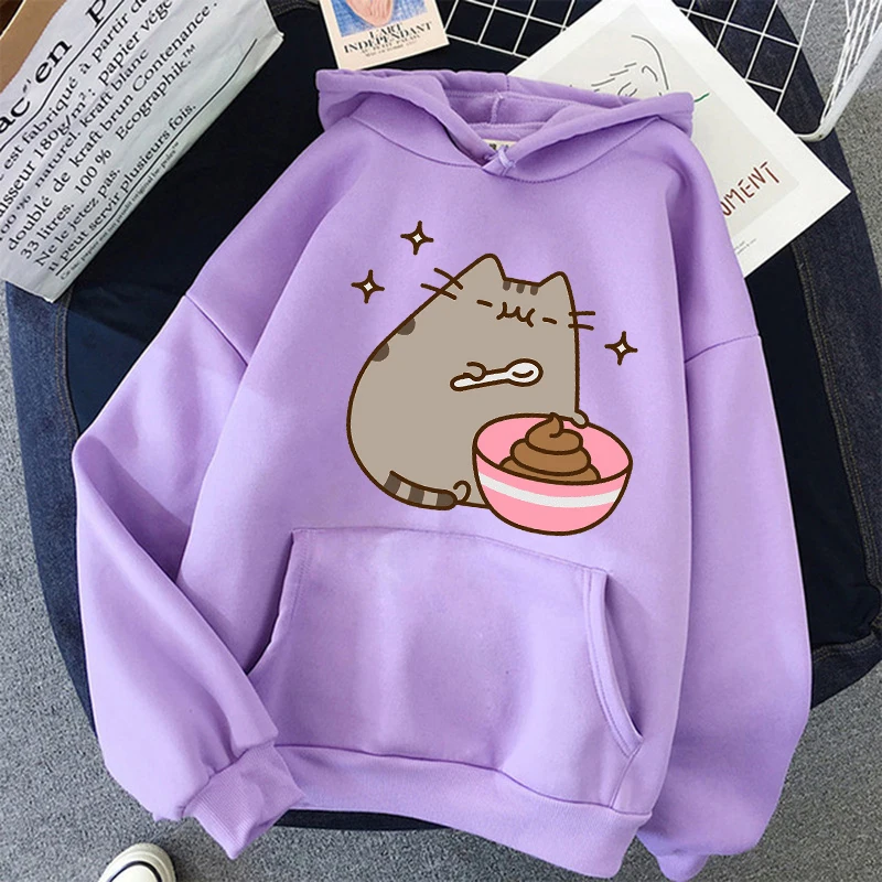 Women Ullzang Cute Cat Sweatshirt Funny Cartoon Pusheen Cat Kawaii Harajuku Korean Style Hoodies Graphic Fashion Hoody Female