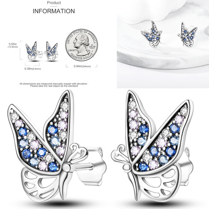 925 Sterling Silber Ohrstecker Kirsche Delfin Avocado Schmetterling Biene Blume Feder Bunter Schmuck Geschenk für Frauen Mädchen – Detail 15