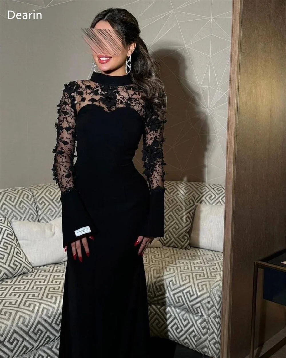 Customized Evening Gown Formal Women Prom Dress Dearin High Collar A-line Floor Length Skirts Lace Applique Bespoke Occasion Dre