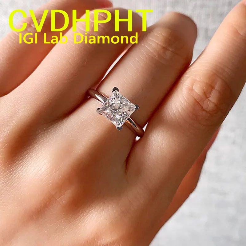 

IGI Lab Growing Diamond Ring Princess shape D Color 1 2 3Ct Solid 9K White Gold Ring Diamond wedding Factory Engagement Ring