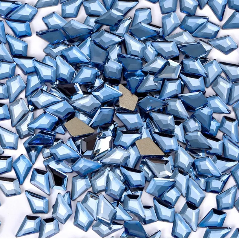wholesale 100pcs Light Blue Square Flat Back Nail Rhinestone  Special Shaped Crystals Art Stones 3D Personalized Decoration