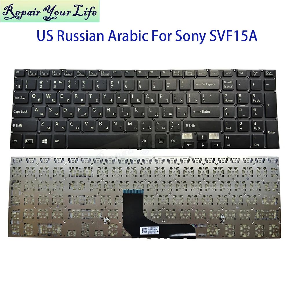 Teclado árabe dos EUA RU para Sony VAIO SVF15A SVF15A15ST SVF15A1A4E SVF15A1B4E RUS Russo EUA Inglês Notebook Teclados Prata