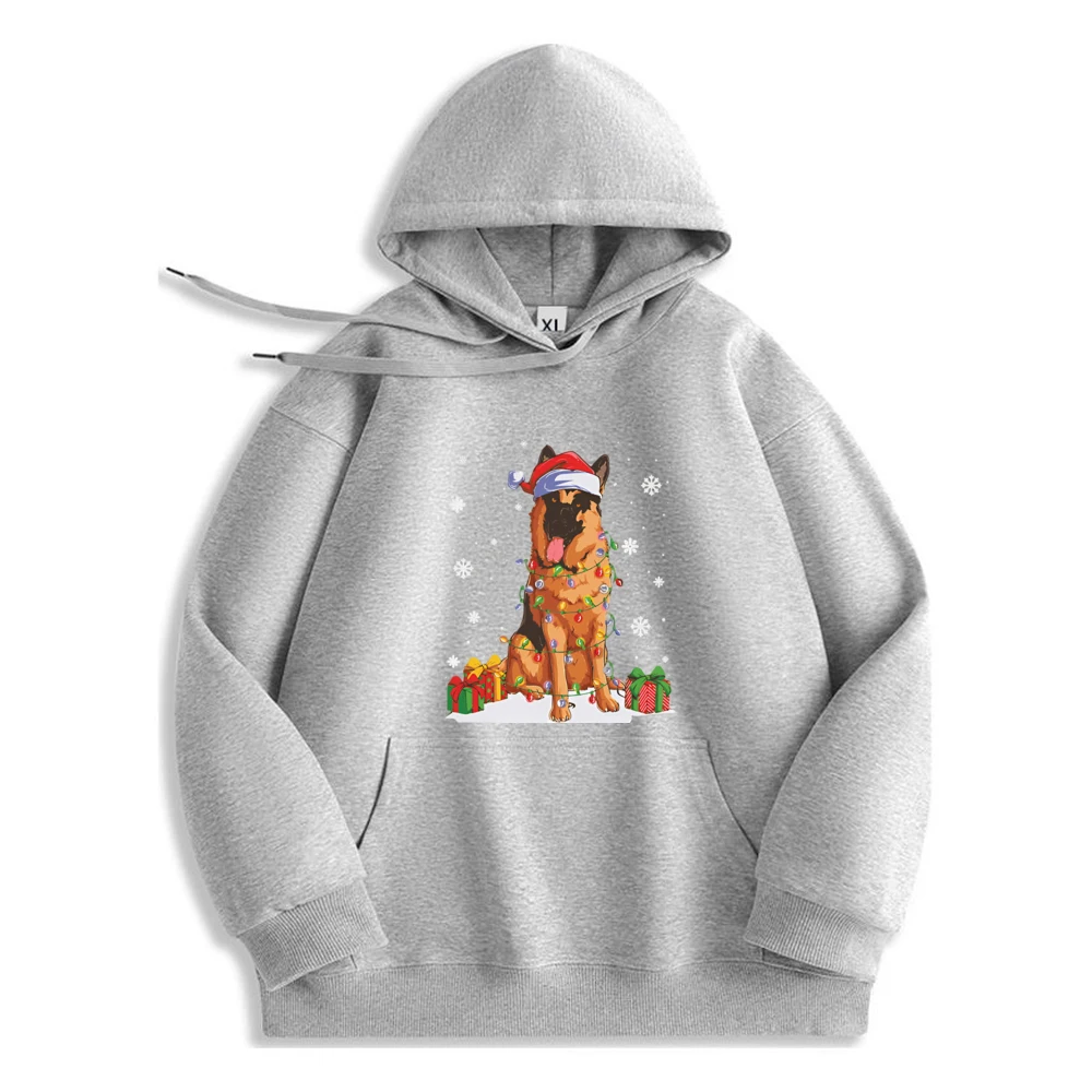 Funny German Shepherd Christmas Hoodie Street Fashion Comfortable Soft Polyester Fiber Long Sleeve