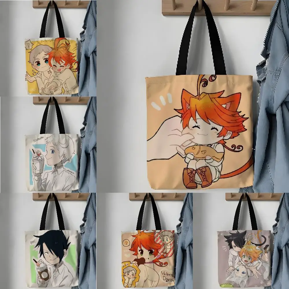 Storage Bags Pattern Tote Bag Aesthetic Canvas Shoulder Bag Lightweight Shopping Bag The Promised Neverland Cute