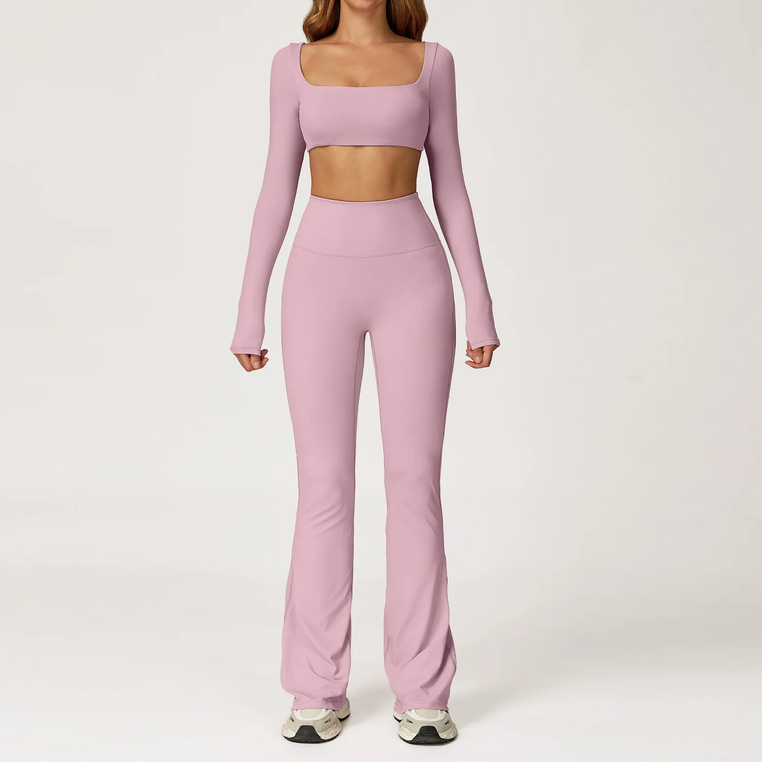 Women Yoga Set 2PCS Sportswear Push Up Workout Clothes Athletic Wear Gym Legging Fitness Bra Crop Top Long Sleeve Sports Suits