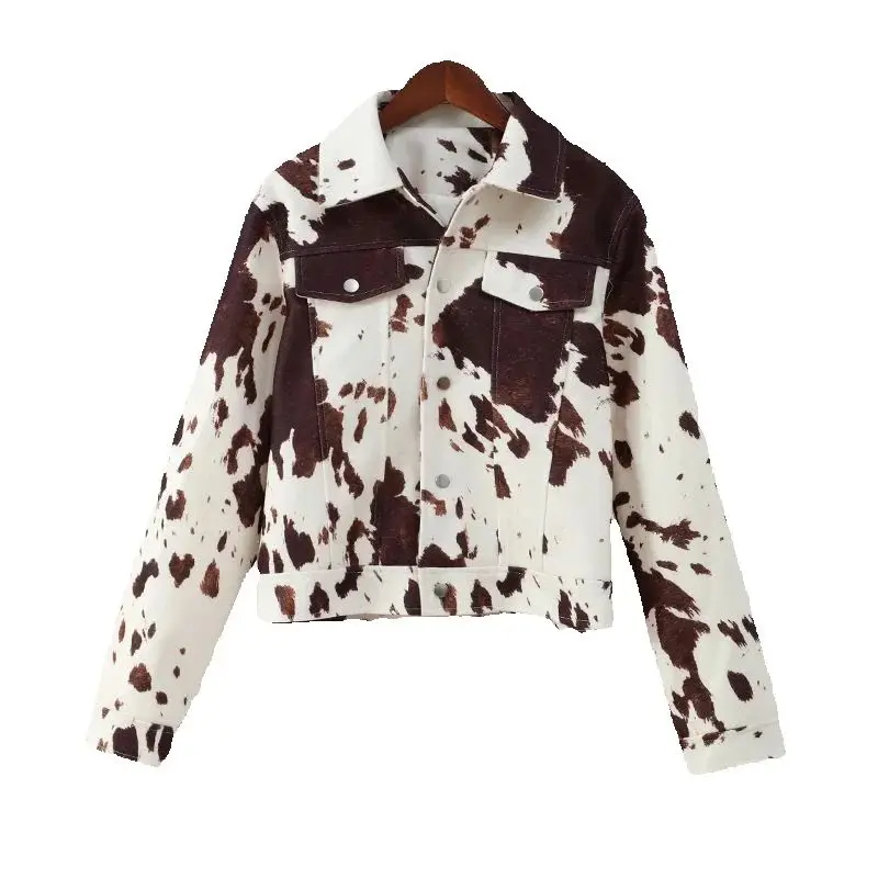 European And American Collar Printed Jacket Shirt, Women'S Autumn And Winter Casual Single Breasted Short Jacket