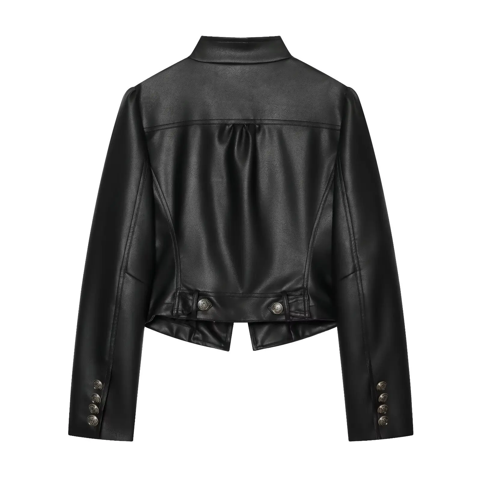 European and American style 2026 new style simple stand-collar long-sleeved button-decorated slim-fit imitation leather jacket