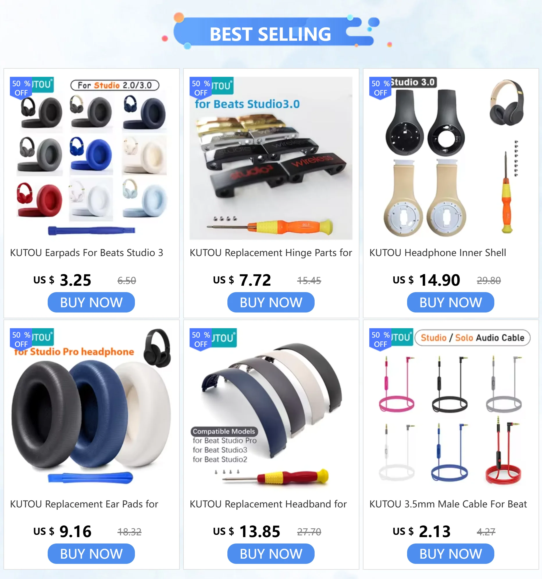 KUTOU Kopfhörer-Innenschale, Außenschale, Ersatz für Beat Studio 3.0 Wireless Headset Studio 3 Gehäuse, Reparaturteile, 1 Set – Detail 1