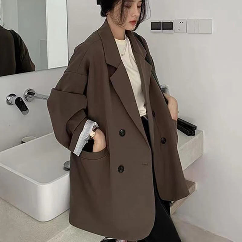 Blazer casual oversize da donna Primavera Autunno Allentato Versatile Giacca monopetto Temperamento Cappotti da ufficio vintage