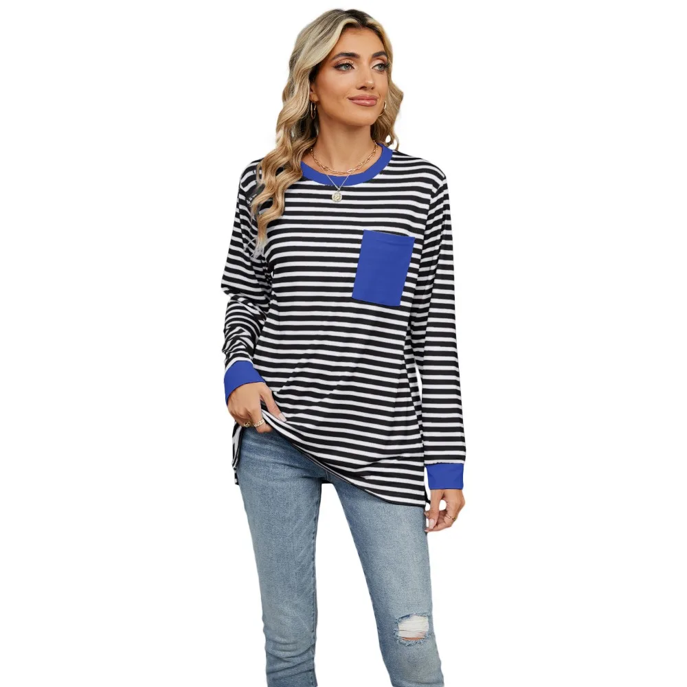 

Fashion Striped T-Shirts Women O-Neck Long Sleeve Loose Harajuku Tee Tops Autumn Spring Ladies Korean Casual Shirts Oversized