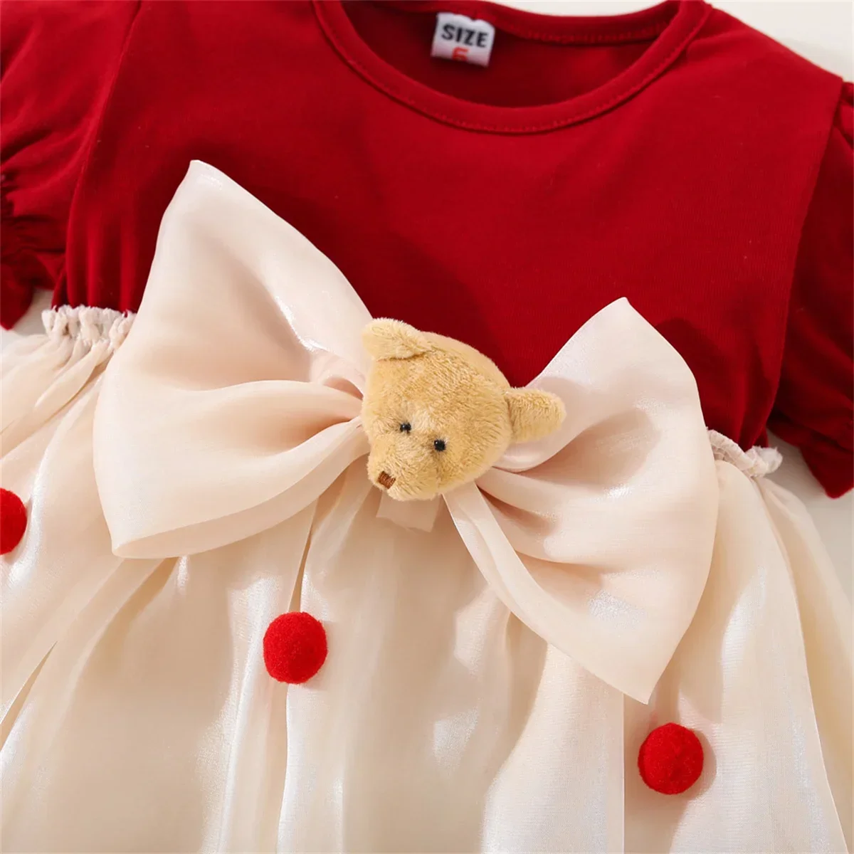 New Baby Girl\'S Dress Knitted Panel Wool Ball Twilight Cloud Bow Short Sleeve Princess Daily Wear