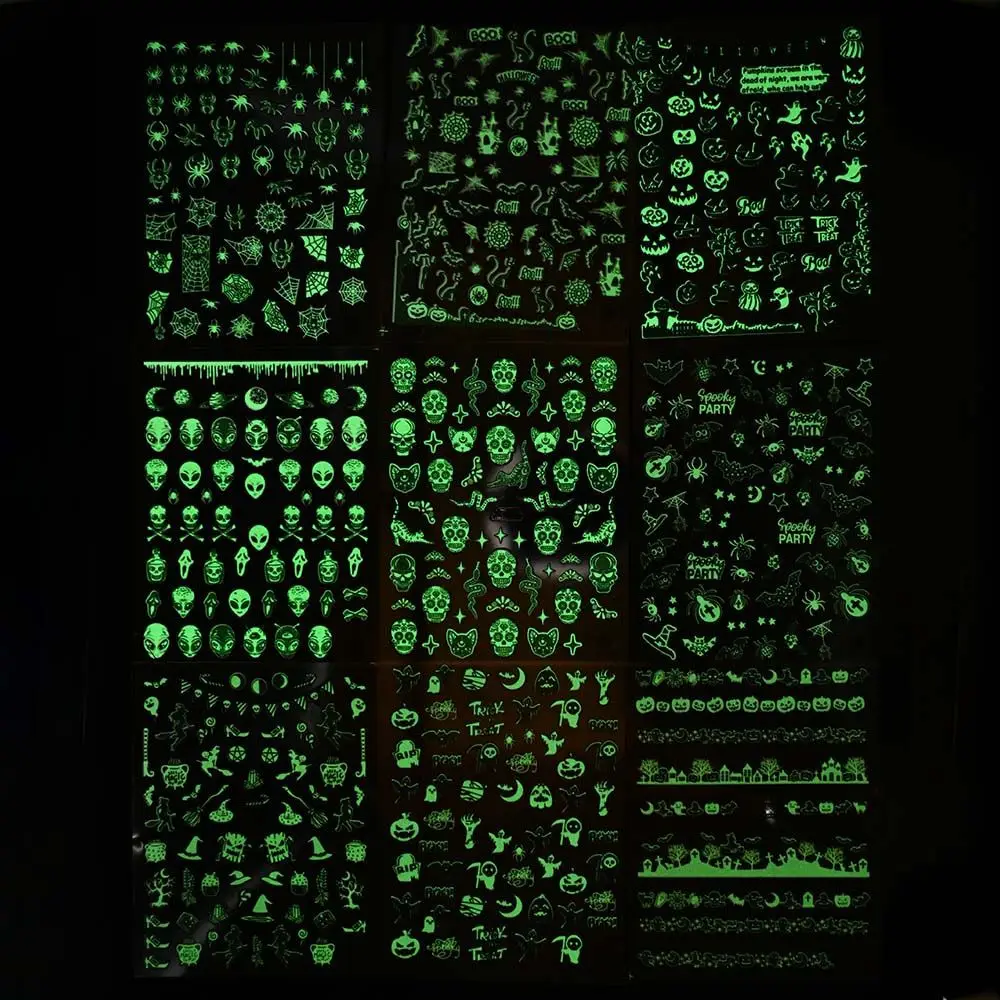 Manicure imprezowy szkielet dyni fluorescencyjne naklejki na paznokcie Halloween naklejki na paznokcie świecące folie do paznokci zdobienie paznokci dekoracje