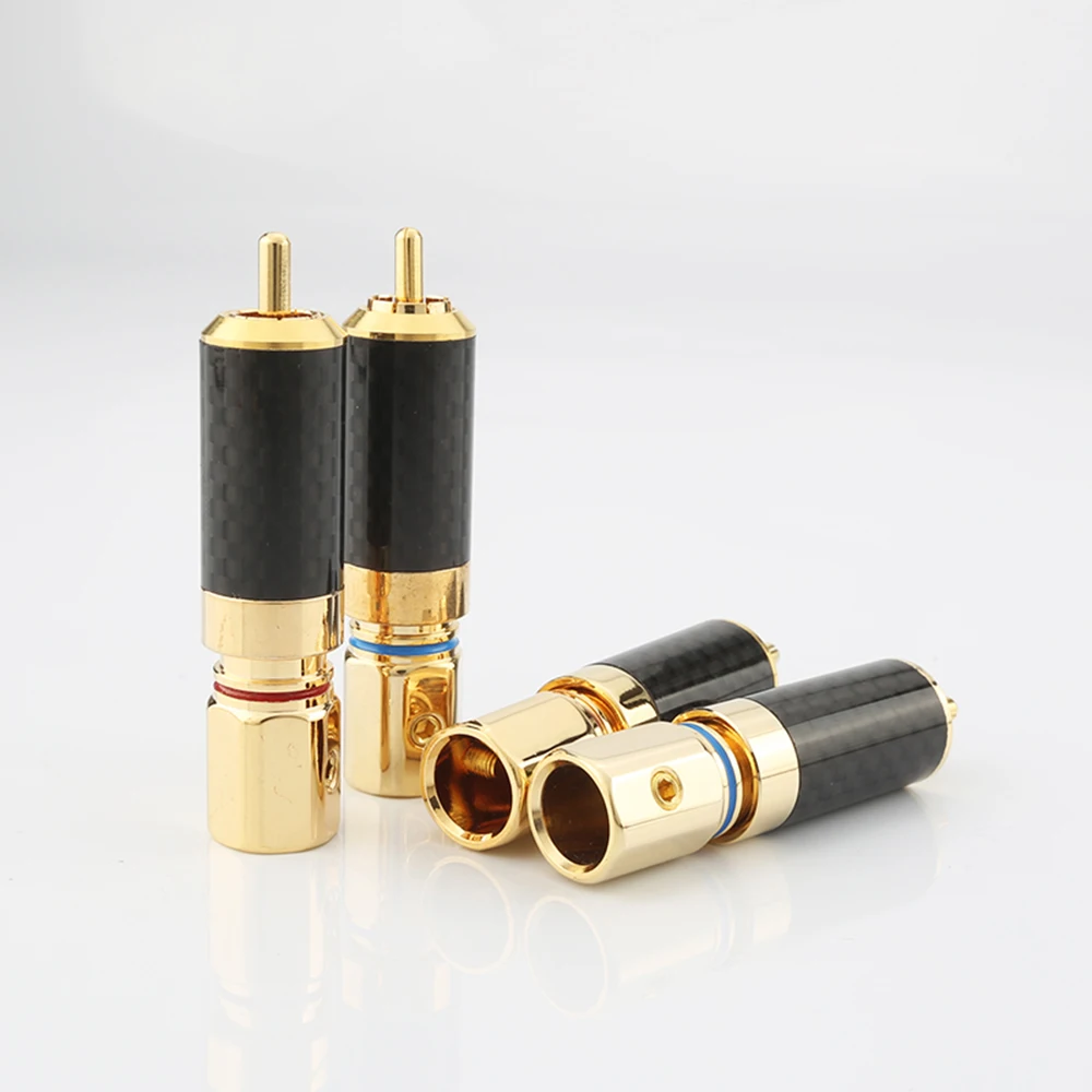 4 Miếng OEM Chất Lượng Cao Mạ Vàng Sợi Carbon RCA Đầu Cắm Vít Khóa RCA Cắm Âm Thanh