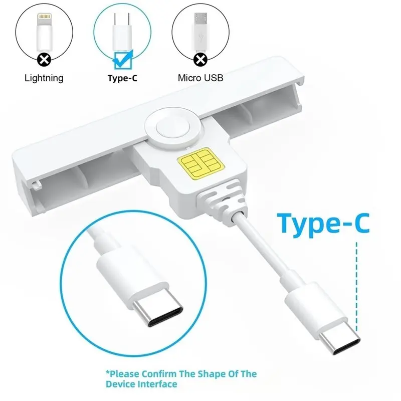 LXYB18B USB C Smart Card Reader And ID Card Reader, Reader Type C, USB C Smart Fold Reader, Universal Access