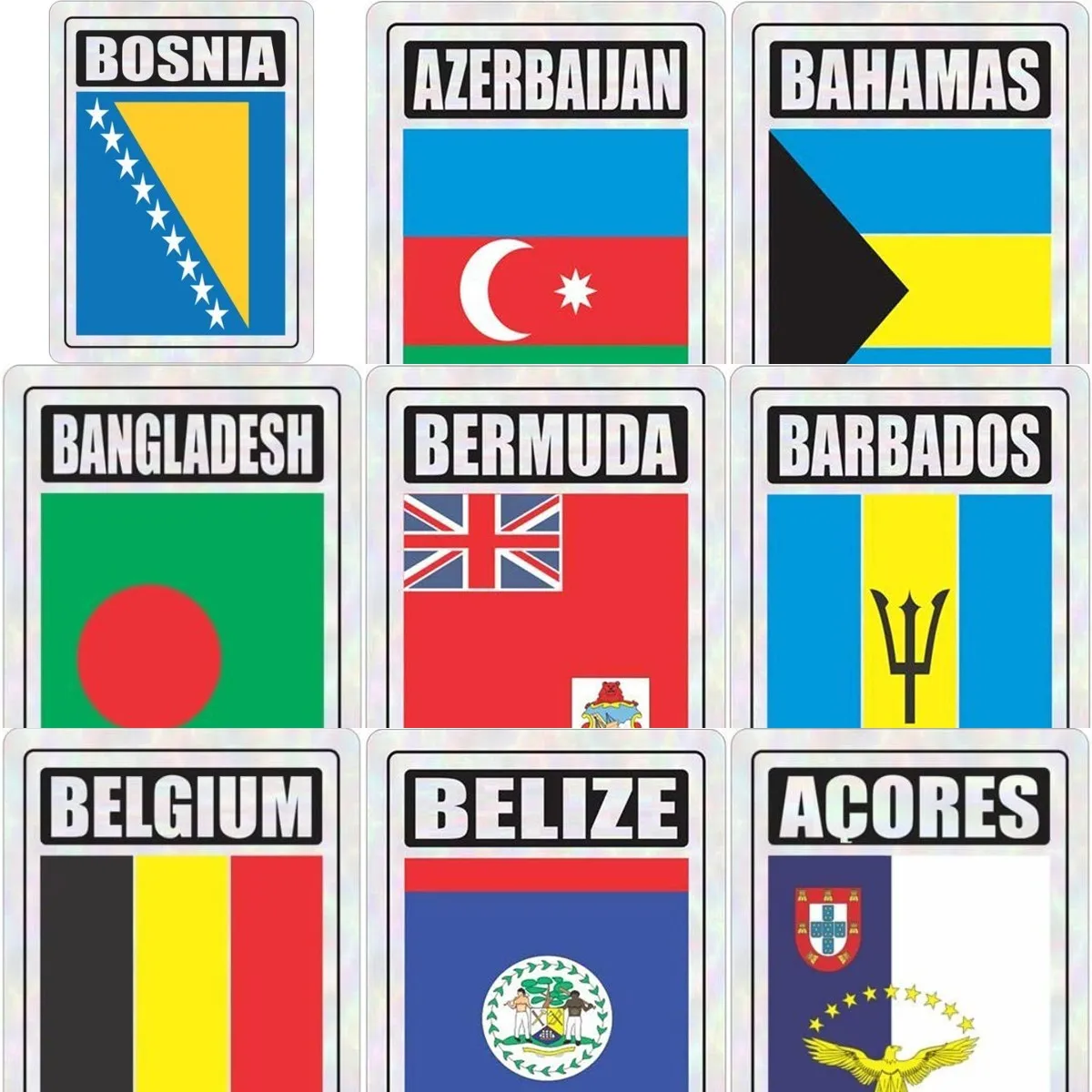 Azores Bahamas Bangladesh Barbados Belgium Belize Bermuda Bosnia Flag PVC Sticker for Car Wall Decal Accessories