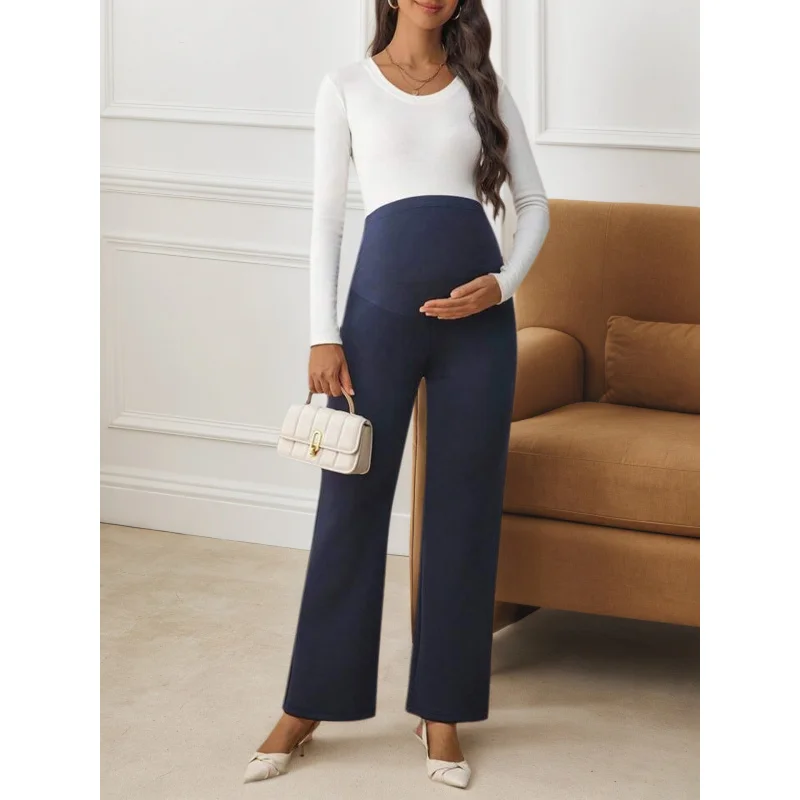 

Women’s Maternity Wide Leg Pants with Adjustable Over Belly Support – High Waist Straight Leg Casual Pregnancy Trousers