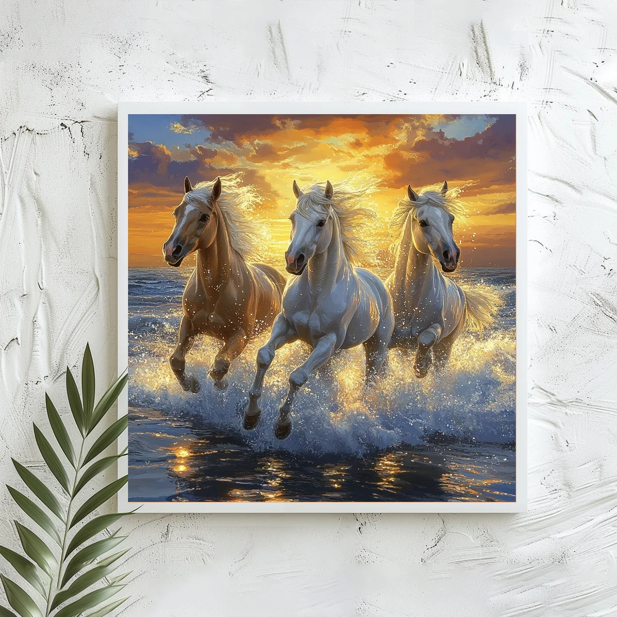 1PC 40X40CM/15.74in, 11CT/14CT Print Cross Stitch DIY Kit New Year Gift Beginner's Relaxed embroidery Set, Three Galloping Horse