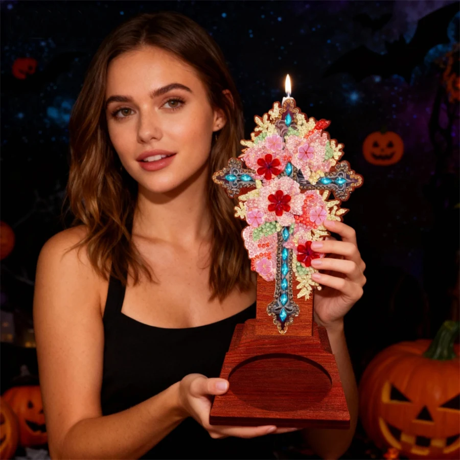 

Religion Flower DIY Diamond Painting Candle Holder Ornaments Desktop Tea Light Candle Holder DIY Diamond Art Mini Candle Holder